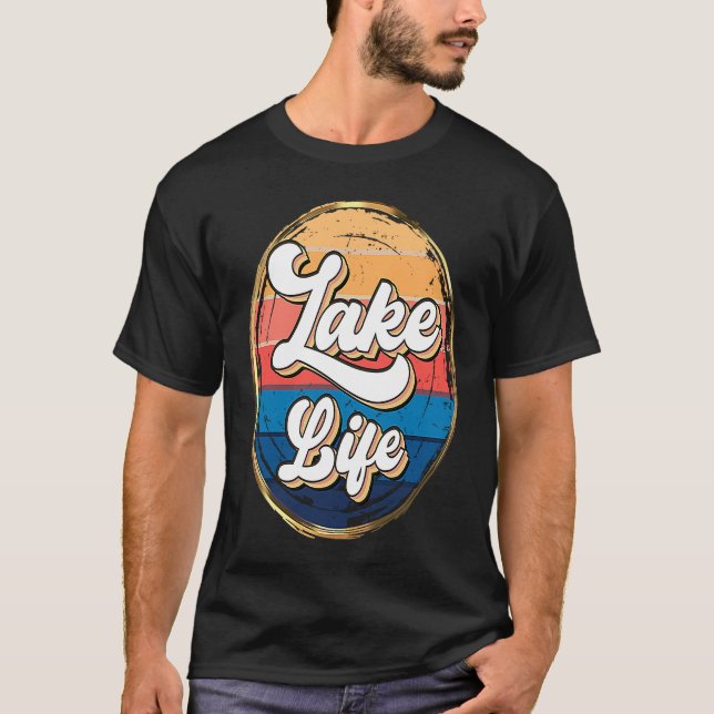 T-shirt Retro Sunset Lake Life Men & Women Loves Camping S (Devant)