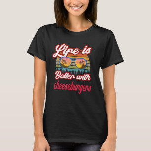 T-shirt Retro Sunset Life est meilleur avec Cheeseburger