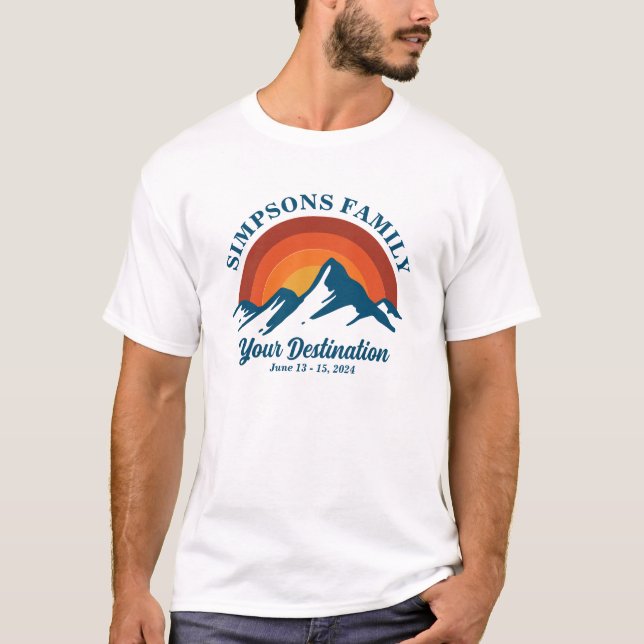 T-shirt Retro Sunset Personnalisé Famille Vacances Groupe  (Devant)