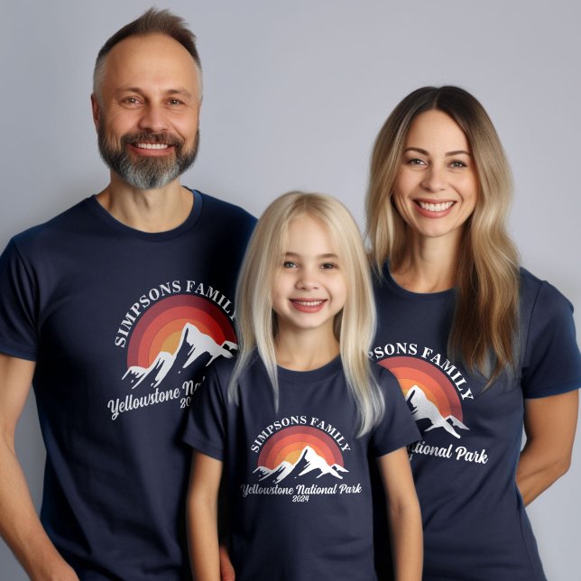 T-shirt Retro Sunset Personnalisé Famille Vacances Groupe  (Retro Sunset Custom Family Vacation Group Matching T-Shirt)