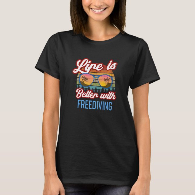 T-shirt Retro Sunset Slogan   With Freediving (Devant)