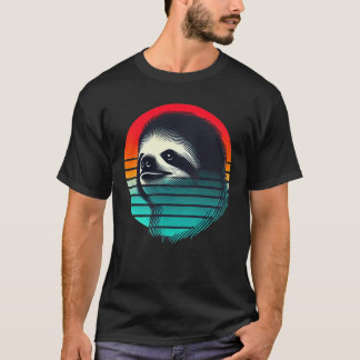 T-shirt Retro Sunset Sloth Hiking Vibes Badge girl