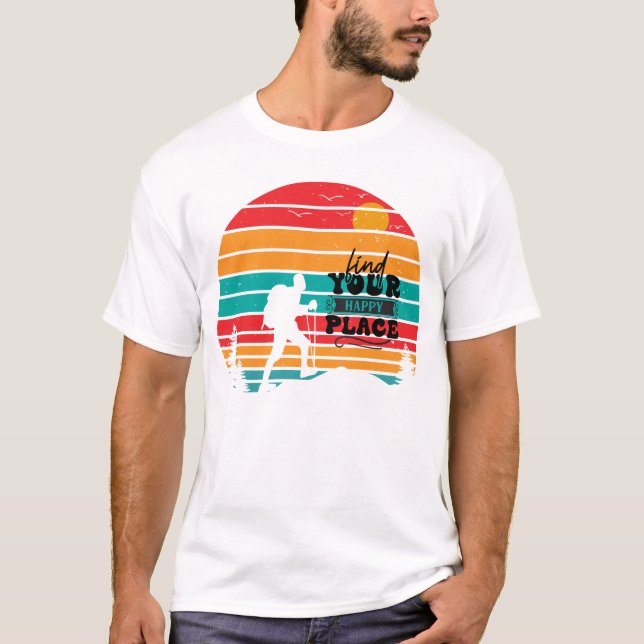 T-shirt Retro Sunset Trouvez Votre Bon Lieu Randonnée (Devant)