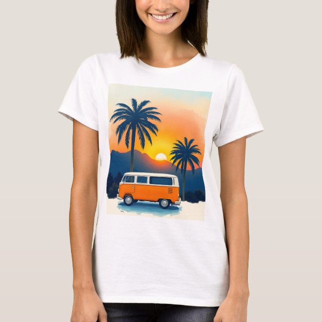 T-shirt Retro Sunset Van Life Vintage (Devant)