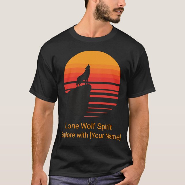 T-shirt Retro Sunset Wolf Howling Personalized (Devant)
