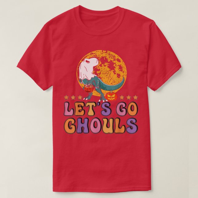 T-shirt Retro Super Go Ghouls Halloween Ghost Dinos (Design devant)