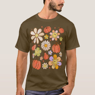 T-shirt Retro Super Happy Fall Fleurs Citrouilles Cosy Sea