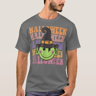 T-shirt Retro Super Happy Halloween Face Witch Hippie Spo