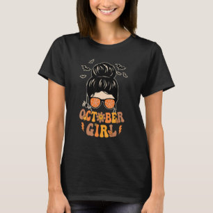 T-shirt Retro Super Octobre Fille Messy Bun Halloween Than