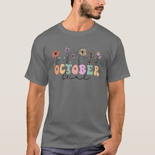 T-shirt Retro Super Octobre Fleurs Filles (Devant)