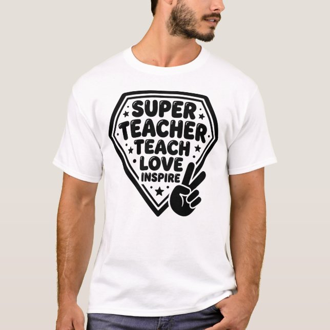 T-Shirt Rétro Super Prof Signe de Paix (Devant)