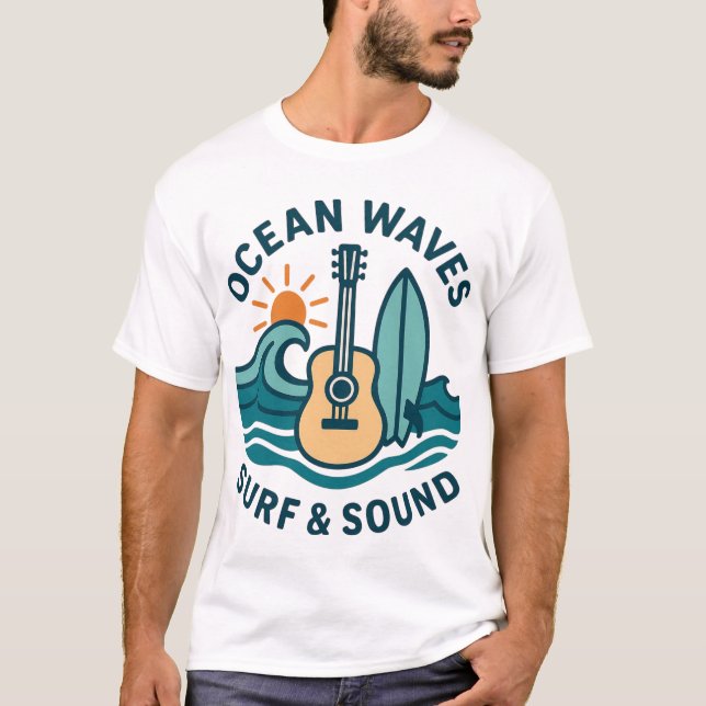 T-shirt Retro Surf Guitar Illustration (Devant)