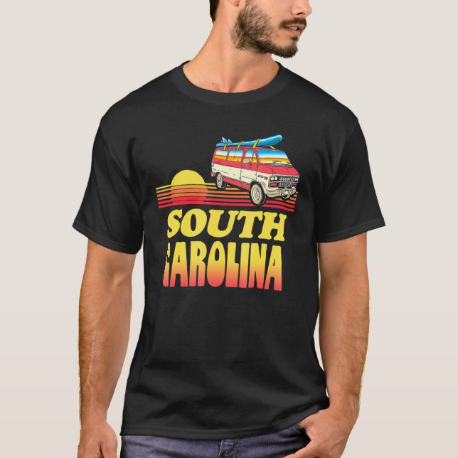 T-shirt Retro Surf South Carolina Sunset et Van Eighties (Devant)