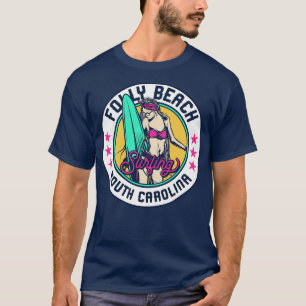 T-shirt Retro Surfer Babe Badge Folly Beach South olina