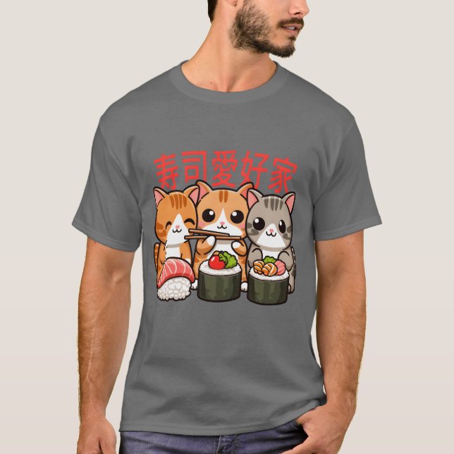 T-shirt Rétro Sushi Et Chats (Devant)