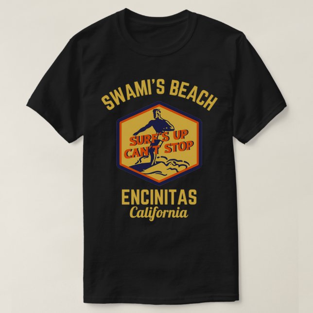 T-shirt Retro Swamis Beach Encinitas California Gold Texte (Design devant)