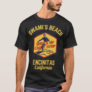 T-shirt Retro Swamis Beach Encinitas California Gold Texte