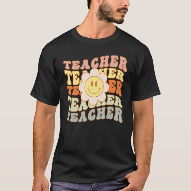 T-shirt Retro Teacher Daisy Colorful Elementary School Cut (Devant)