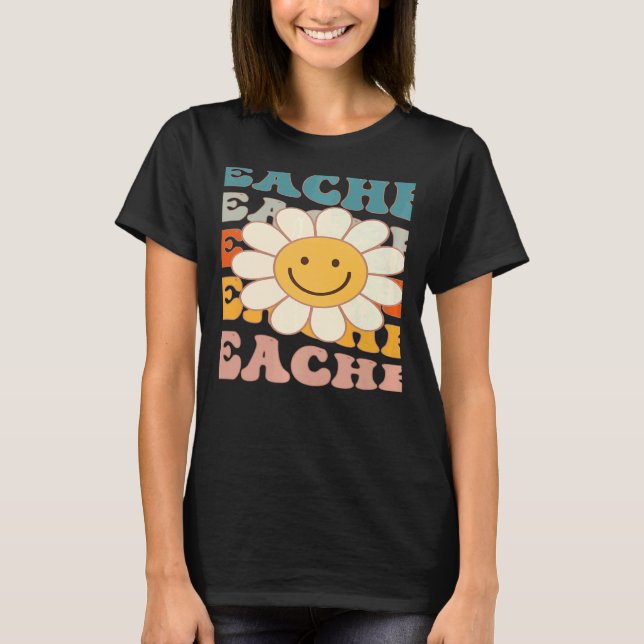T-shirt Retro Teacher Daisy Colorful Elementary School Tea (Devant)