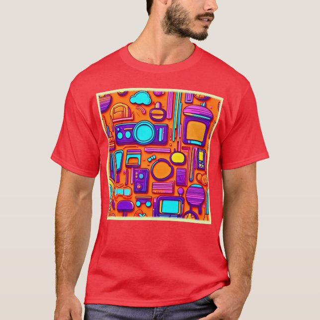 T-shirt Retro Tech Pop : Nostalgic Gadget Collage (Devant)