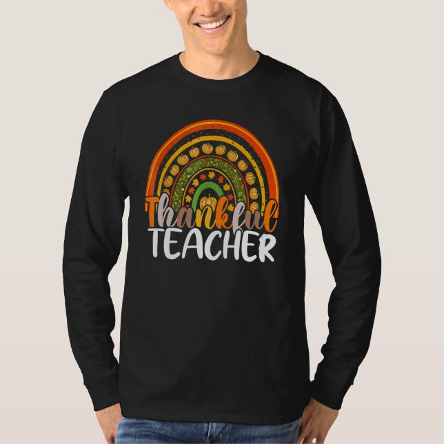 T-shirt Retro Thanksgiving Teacher Thankful Teacher Rainbo (Devant)