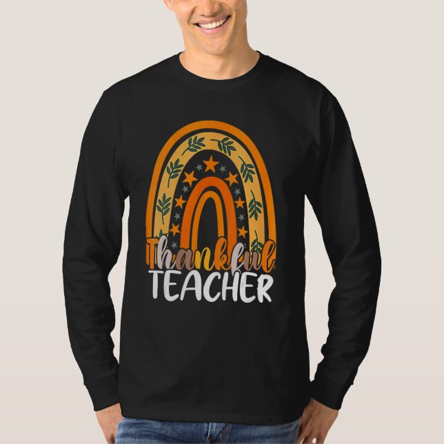 T-shirt Retro Thanksgiving Teacher Thankful Teacher Rainbo (Devant)