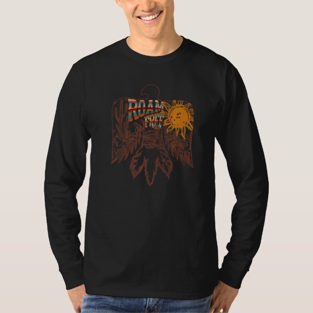 T-shirt Retro Thunderbird Desert Cactus Roam Free Western (Devant)