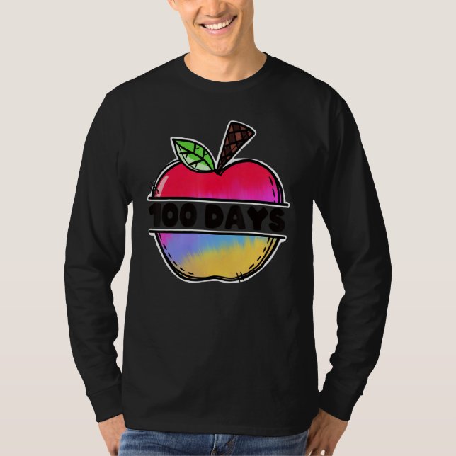 T-shirt Retro Tie Dye Apple Happy 100 Days Of School Teach (Devant)
