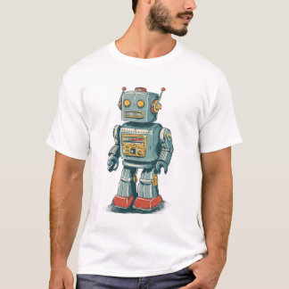 T-shirt Retro Tin Robot — 1950s Cartoon Mech with Red Boot