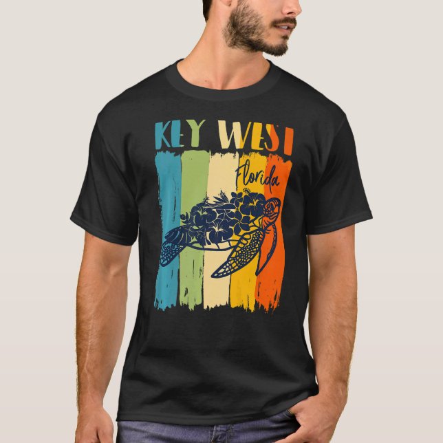 T-shirt Rétro Tortue de mer Key West Floride Thème Amis Fa (Devant)