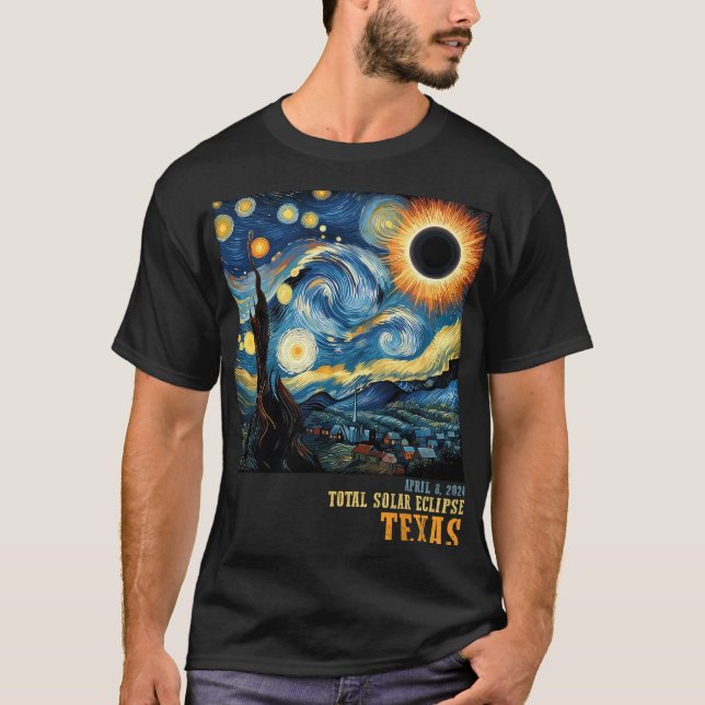 T-shirt Rétro Total Solaire Eclipse 2024 Texas Pour Hommes (Devant)