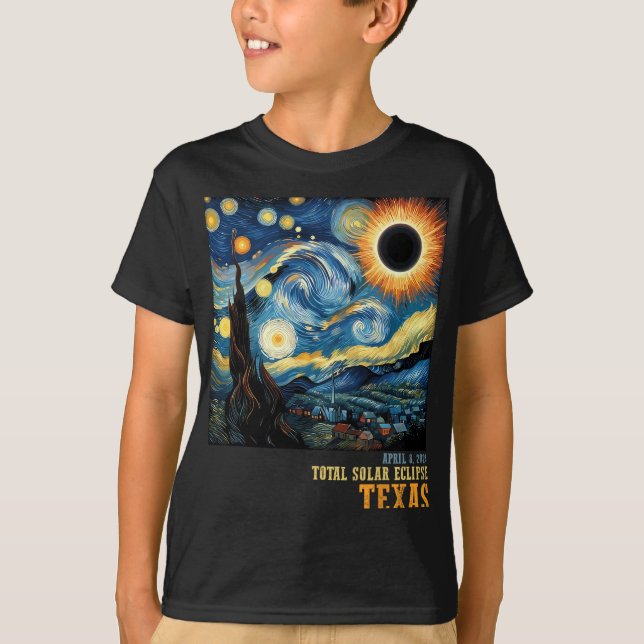 T-shirt Rétro Total Solaire Eclipse 2024 Texas Pour Hommes (Devant)