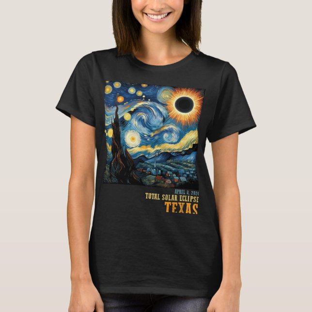 T-shirt Rétro Total Solaire Eclipse 2024 Texas Pour Hommes (Devant)