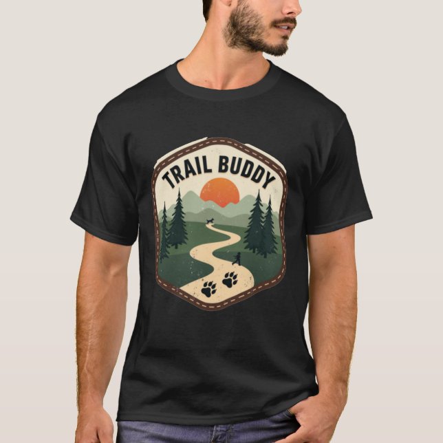 T-shirt Retro Trail Buddy Chien Randonnée Nature Patch Gra (Devant)
