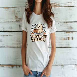 T-shirt Retro Trick or Treat Halloween Cute Ghost