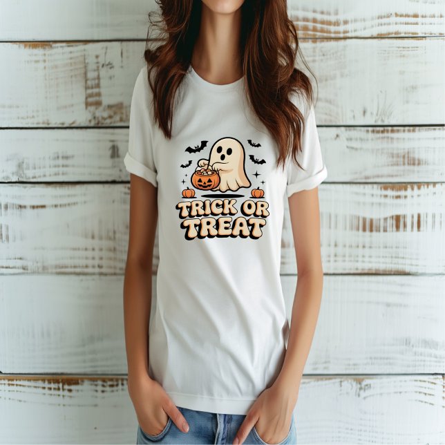 T-shirt Retro Trick or Treat Halloween Cute Ghost (Créateur téléchargé)
