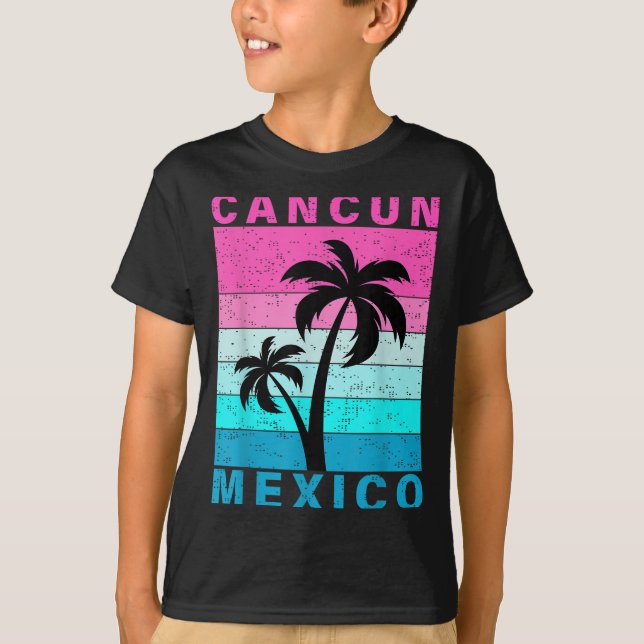 T-shirt Retro Tropical Sunset Cancun Beach Mexique Été V (Devant)