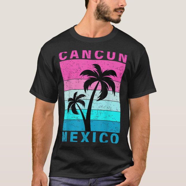 T-shirt Retro Tropical Sunset Cancun Beach Mexique Été V (Devant)