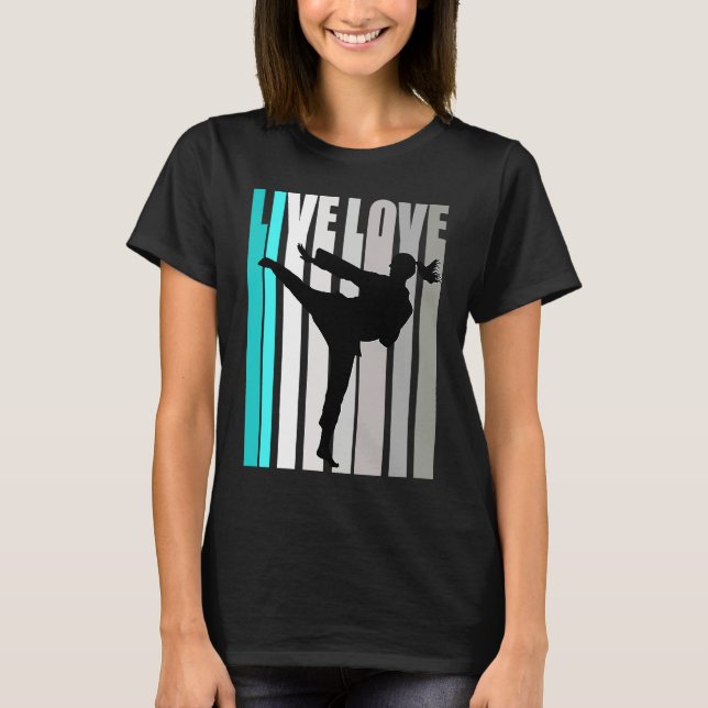 T-shirt Retro Turquoise Live Love Karate Coach Womens Colo (Devant)