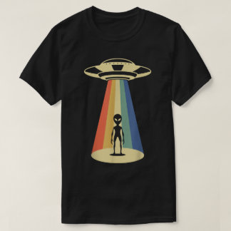 T-shirt Retro UFO Rainbow Beam Alien Design