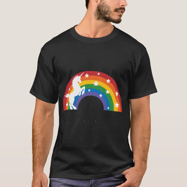 T-shirt Retro Unicorn and Rainbow retro boy (Devant)
