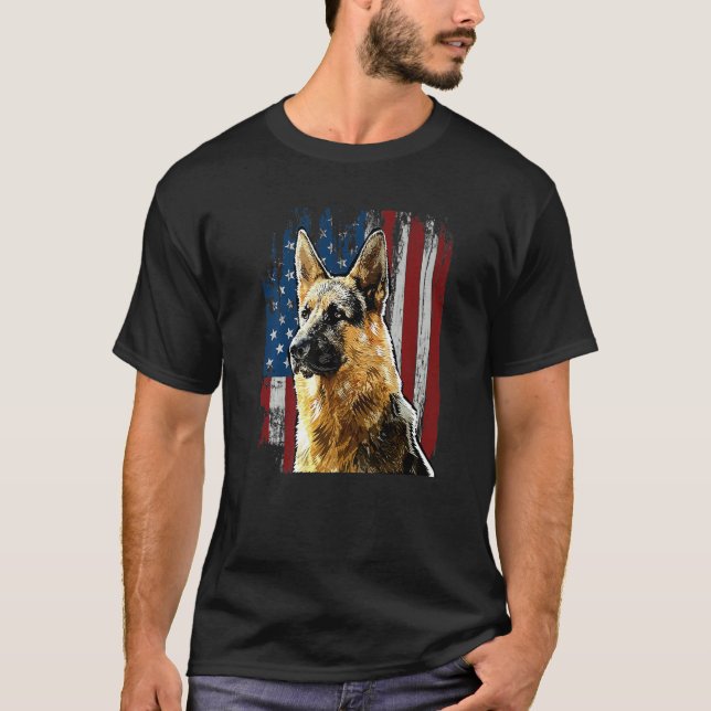 T-shirt Retro Us Drapeau Allemand Berger Chien Maman Juill (Devant)