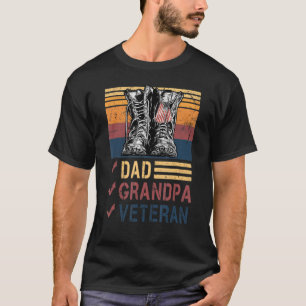 T-shirt Retro Us Drapeau Bottes de combat Papa Papi Vétéri