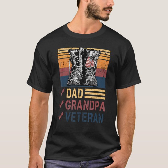 T-shirt Retro Us Drapeau Bottes de combat Papa Papi Vétéri (Devant)