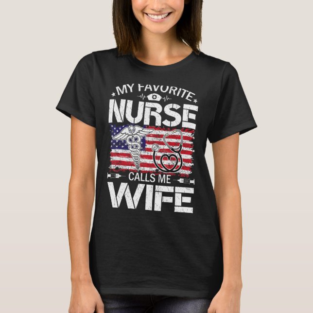 T-shirt Retro Us Drapeau Mon Infirmière Préférée M'Appelle (Devant)