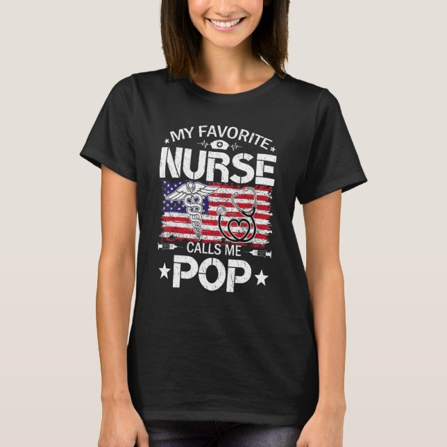 T-shirt Retro Us Drapeau Mon Infirmière Préférée M'Appelle (Devant)