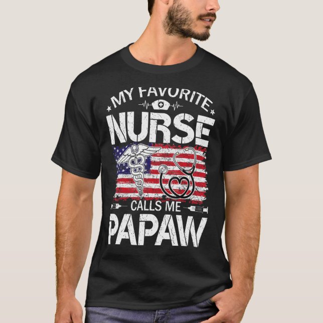 T-shirt Retro Us Drapeau Mon Infirmière Préférée M'Appelle (Devant)