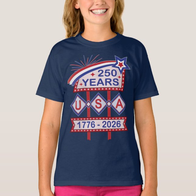 T-shirt Retro USA 250th Anniversary Marquee Sign 1776-2026 (Devant)