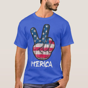 T-shirt Retro USA 4 juillet Drapeau américain Merica Peace