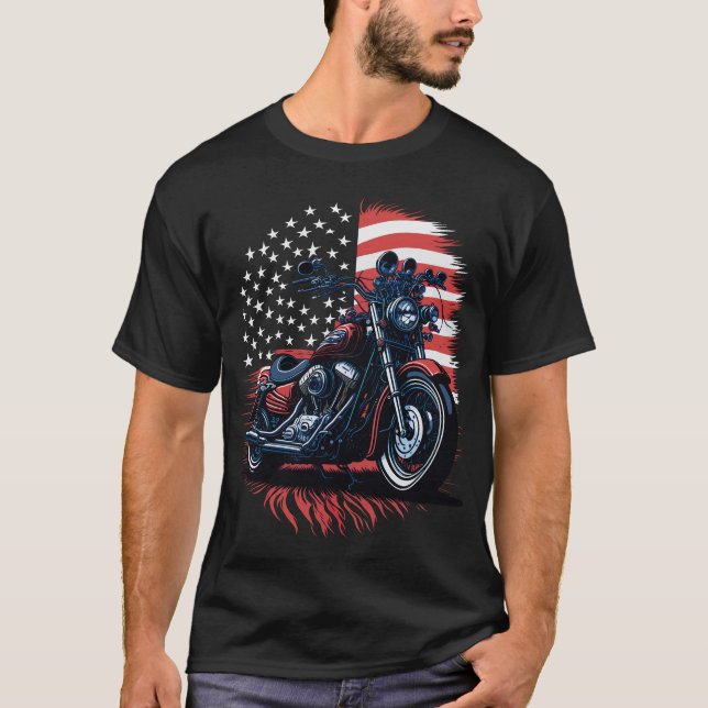 T-shirt Retro USA American Flag Motorcycle Veteran Biker (Devant)